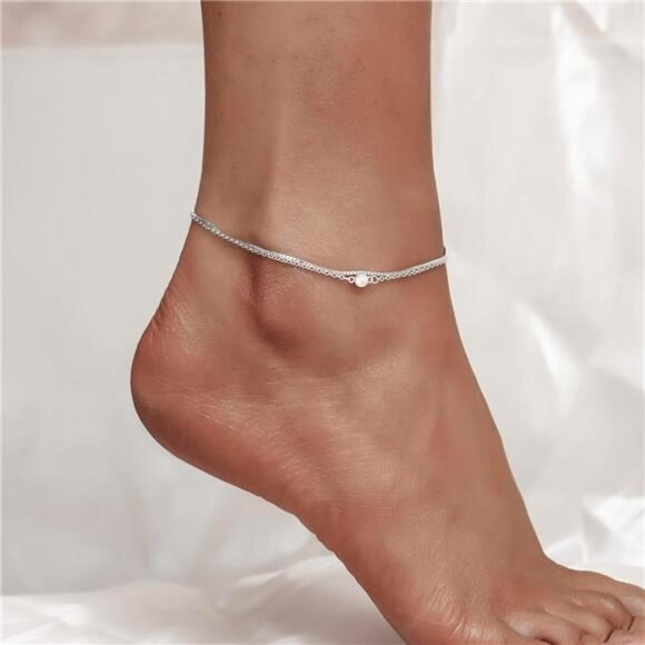 925 Sterling Silver Ankle Bracelet Multilayer Anklets for Women Satellite, Star - Picture 2 of 7